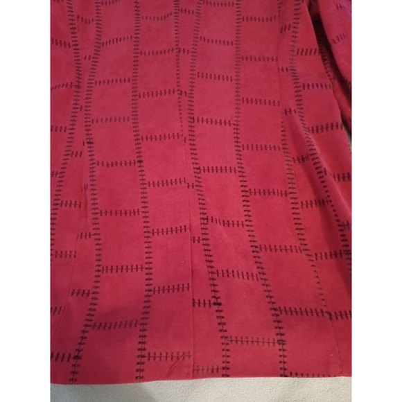 Justin Taylor faux suede patchwork stitching blazer red size 14 black lapels - Picture 12 of 12